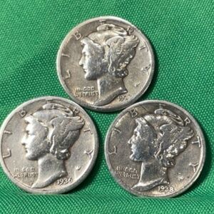 Lot Of (3) Silver Mercury Dimes 1936,/ 1937/1938 90%#205923205496